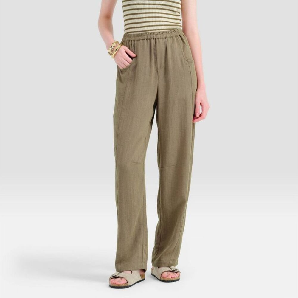 Women's Barrel Leg Pull-On Pants - Universal Thread Green XS